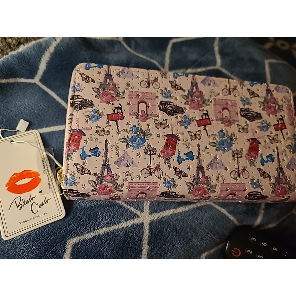 New With Tags Blush Crush Paris 2 Zip Glitter Long Wallet
